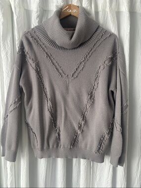 Cowl Neck Distressed Knit Sweater - Taupe